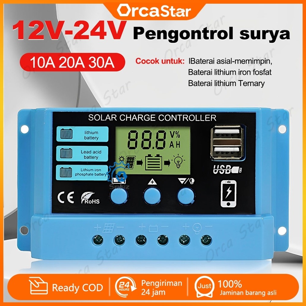 Solar Charge Controller LCD LED Display Solar PWM 12V/24V 10A 20A 30A 50A 60A USB Panel Surya Charge