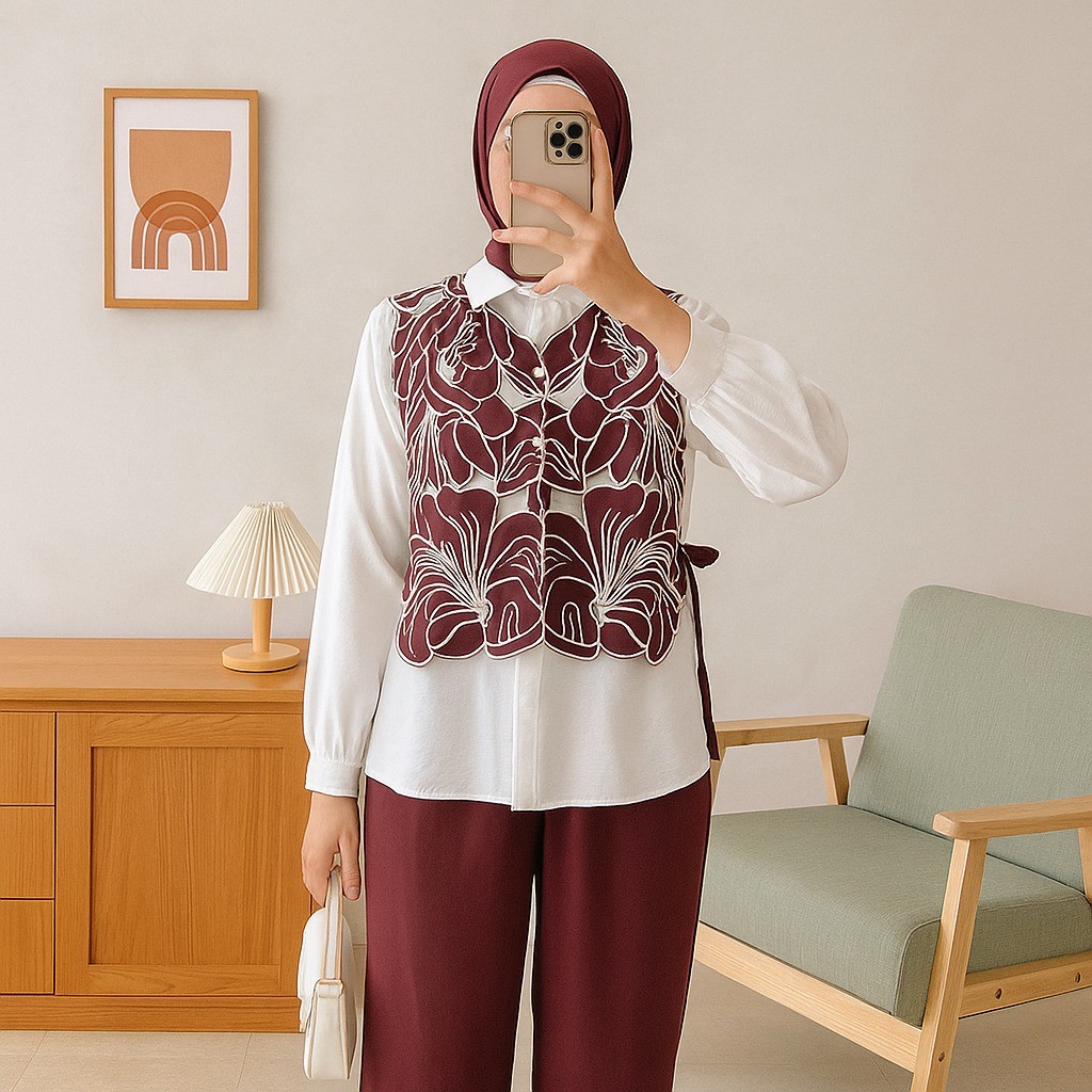 COD - Maurin Blouse Shakila Premium Atasan Wanita Embroidery Vest Bordel Linen Import Look Korean