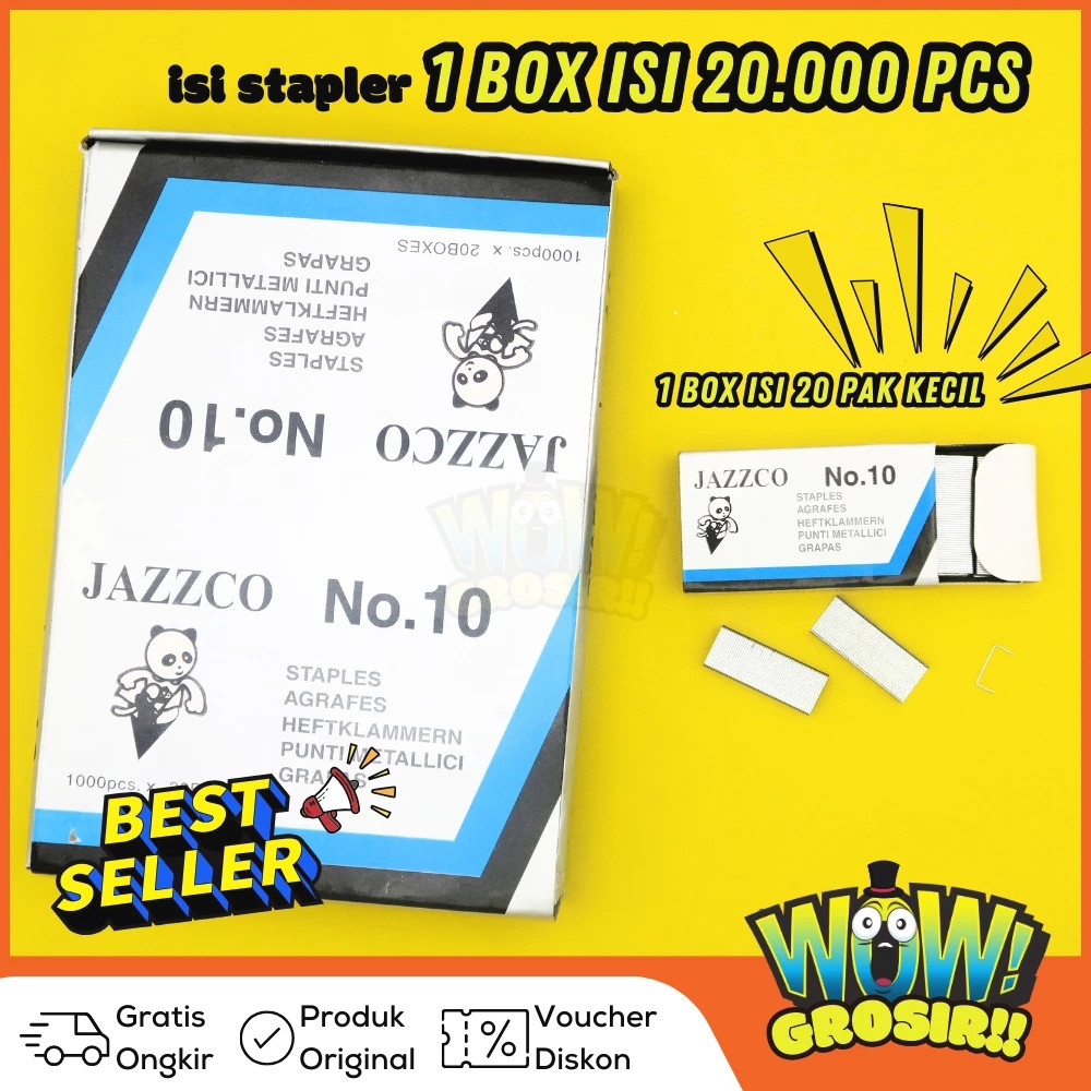 

WOWGROSIR 1 BOX(20 pak kecil) 20,000 Pcs Staples Isi Stapler Refill Stapler JAZZCO No. 10 Biru