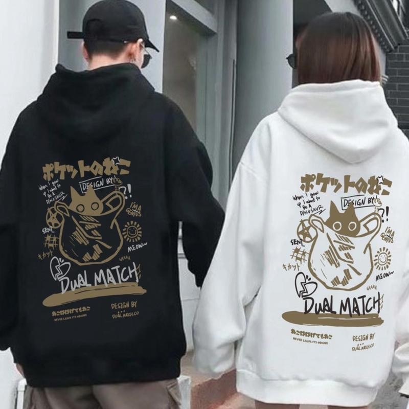Hoodie Pira Wanita Couple Hoodie Pasangan Pria Wanita Dual Match Kucing Retro