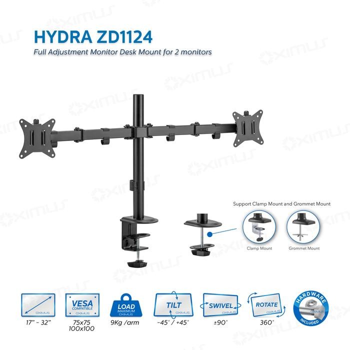 

Bracket Meja LCD LED TV OXIMUS HYDRA-ZD1124 untuk 2 Monitor 13"-27" dengan Tilt, Swivel, dan Rotate - HYDRA ZD1124 Hitam