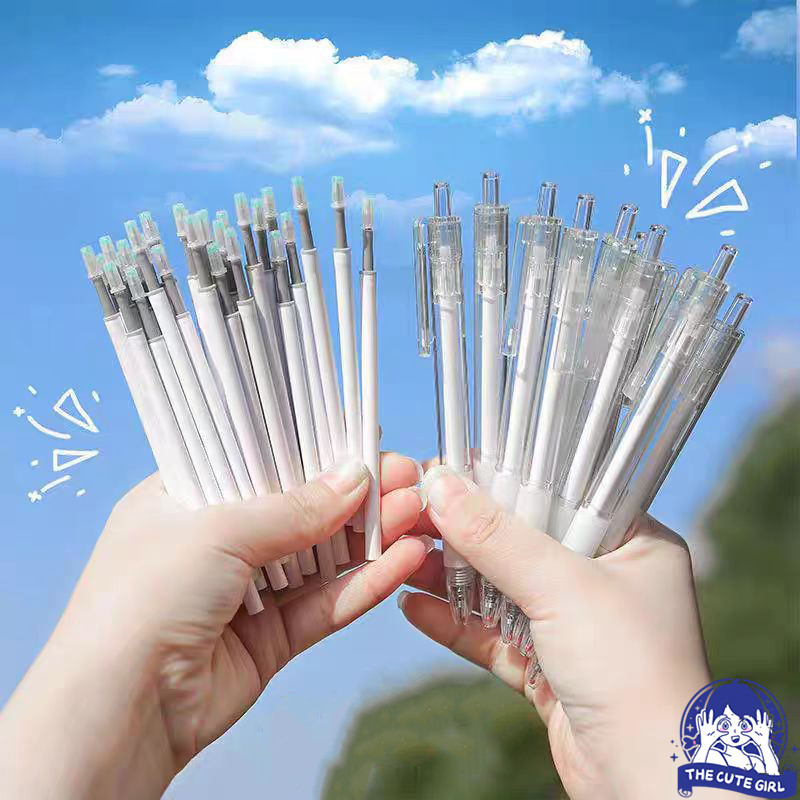 

10/20 Pcs Simple Style Transparan 0.5mm Berisi Pena Gel Tanda Tangan Tinta Hitam