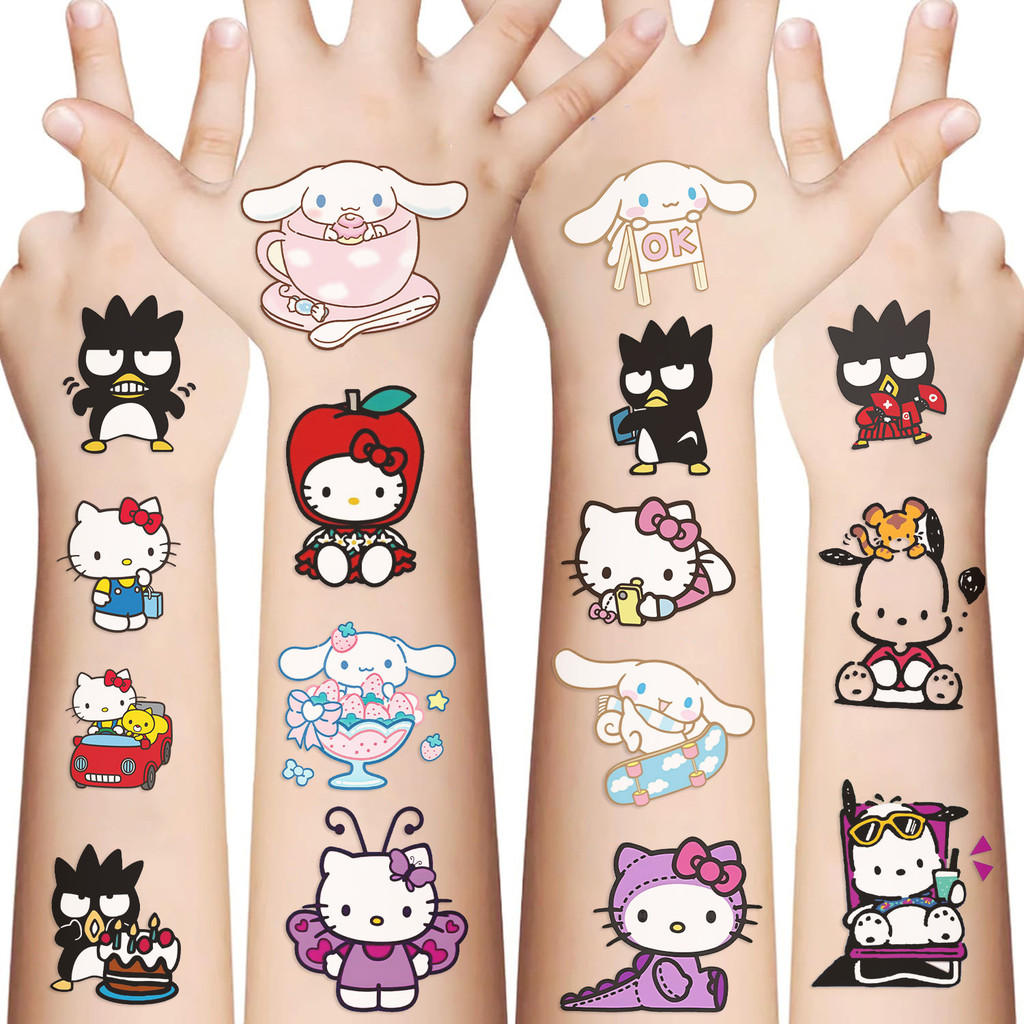 

10Sheets Cartoon Sanrio Hello Kitty Kuromi Melody Temporary Tattoos Waterproof Stickers for Children Toy Decals Boys Girls Gift
