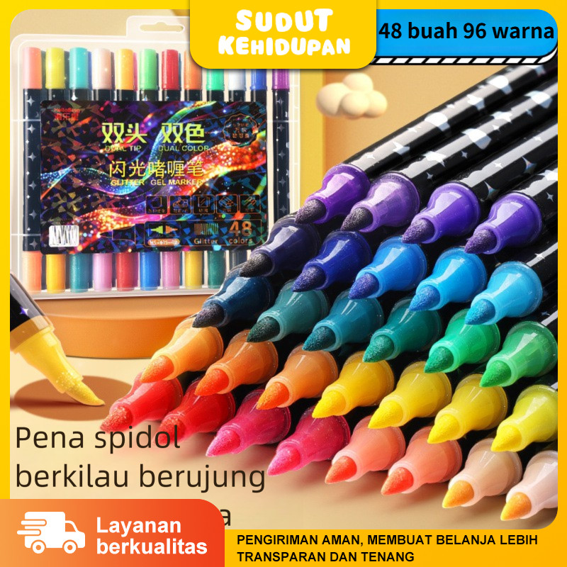 

SpidoL 2 Ujung Glow SpidoL Fluorescent Glitter Untuk Bullet Journal Warna Cerah Untuk Menulis Mewarnai Seni DIY