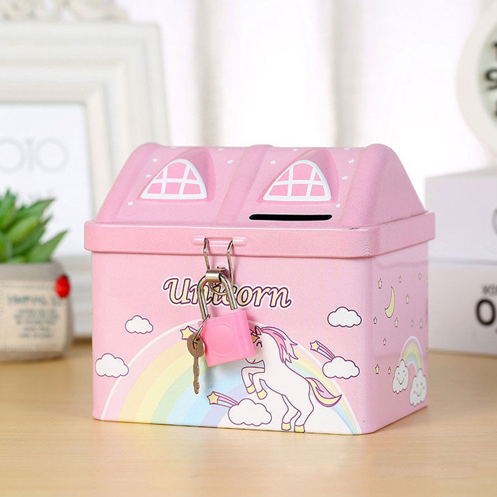 

Unicorn Piggy Bank Cartoon House Coin Bank Kids Girls Metal Money Jar Toddler Savings Box Birthday Gift Home Decor