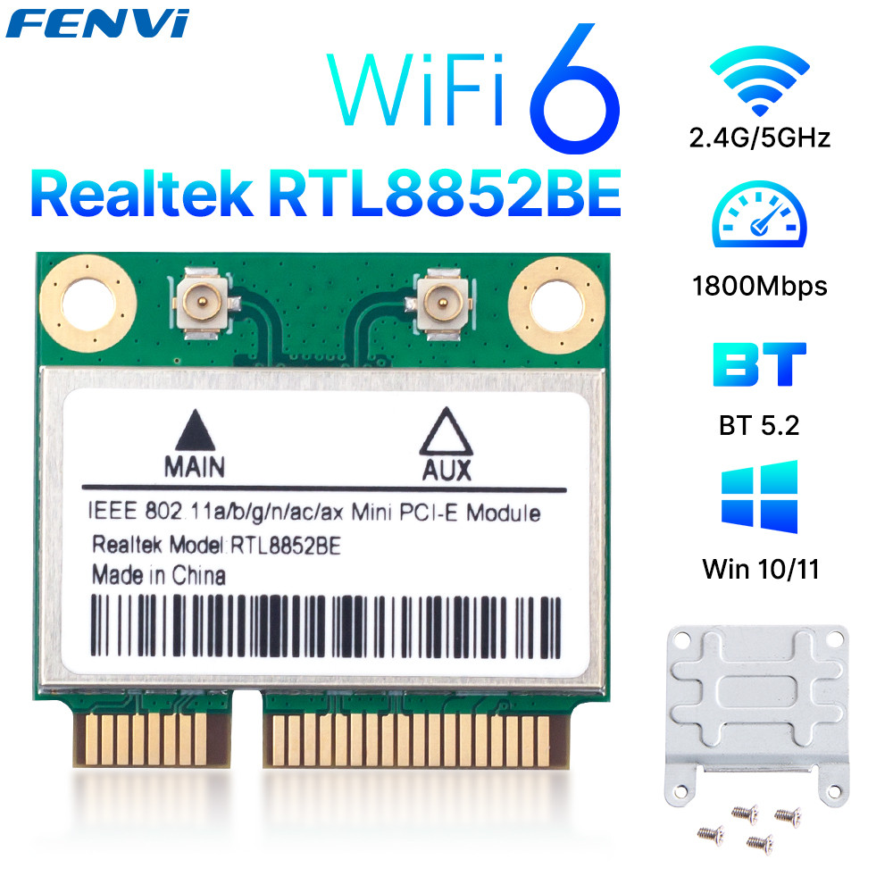 fenvi WiFi 6 RTL8852BE Mini PCI-E Network Card Blue-tooth 5.2 AX1800 Dual Band 2.4G/5GHz Wlan Wirele