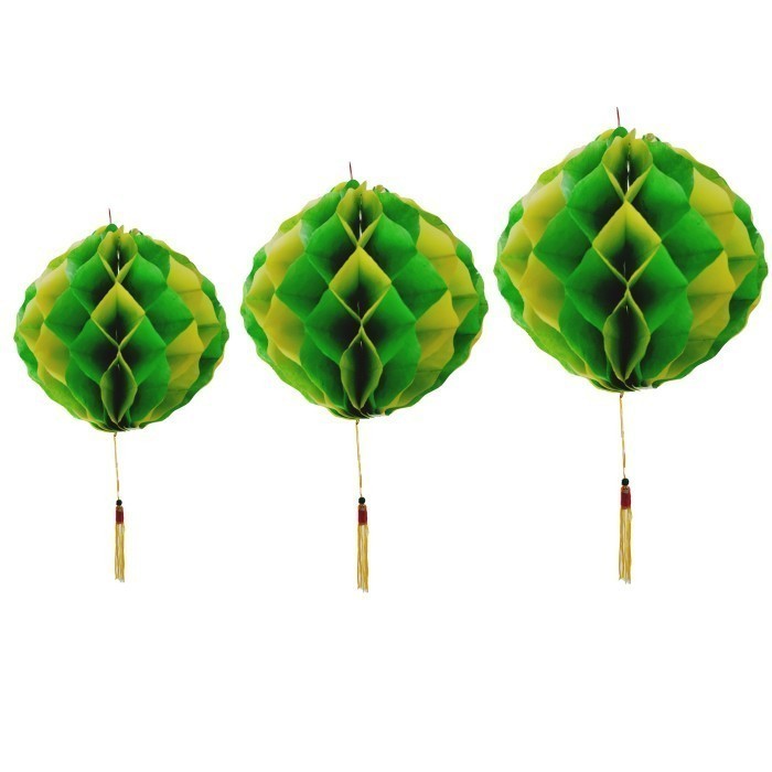 Lampion Honeycomb Lebaran Kuning Hijau / Lampion Honeycomb 8-16inch / Hiasan Gantung Lampion Honeyco