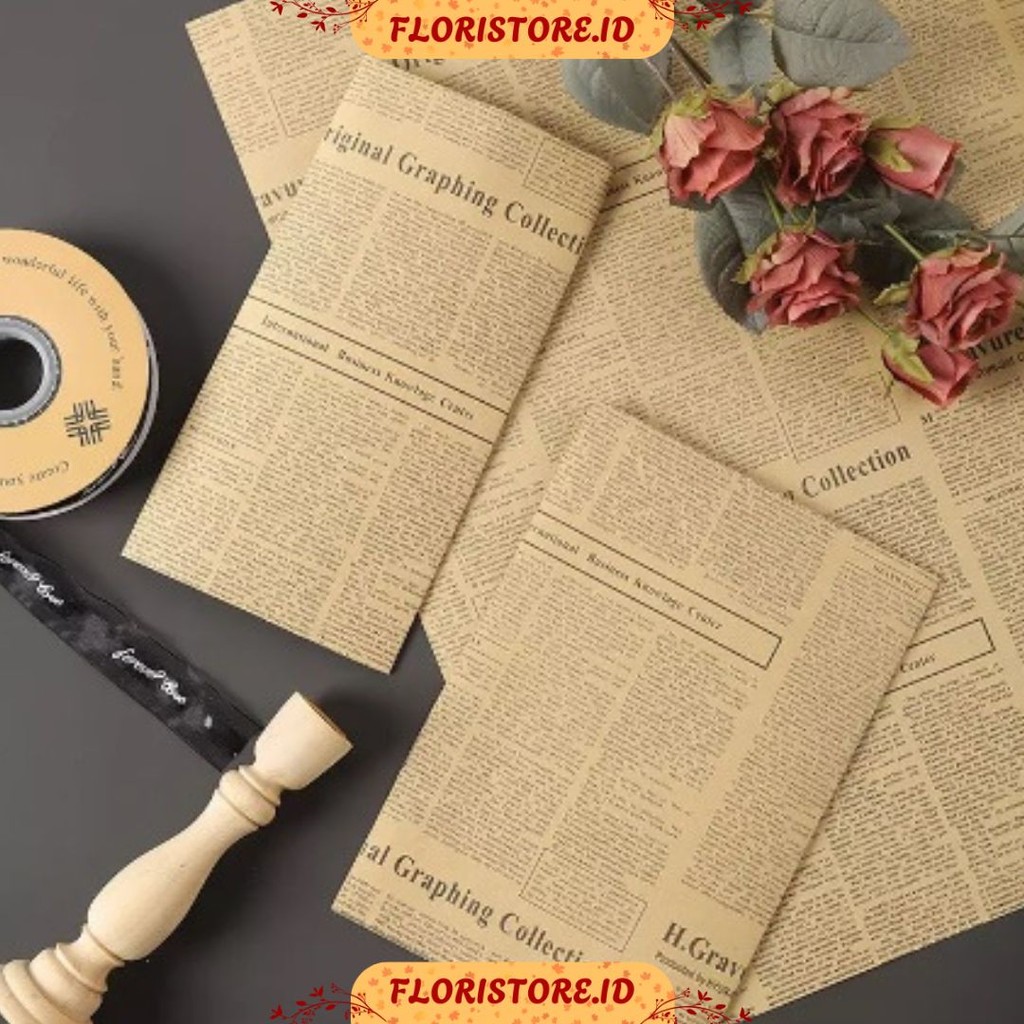 

VINTAGE NEWSPAPER / CELLOPHANE / FLORIST PAPER / KERTAS BUKET BUNGA / WRAPPING WRAPPER