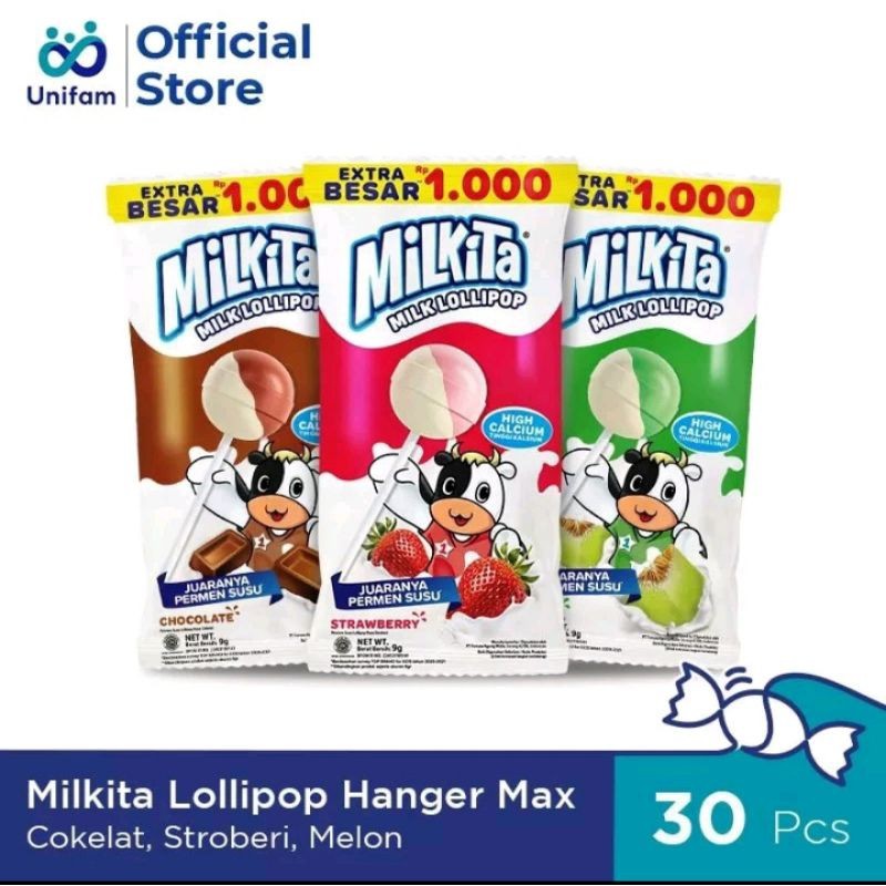 

Milkita Lollipop Hanger / Permen Lolipop Susu 1 Pak isi 30 Pcs (1 Pak)