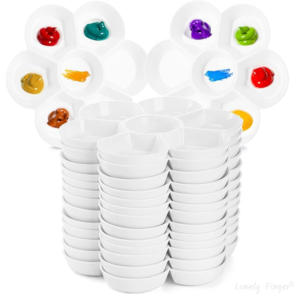 

Paint Tray Palettes with 7 Wells, White Plastic Paint Mixing Tray Watercolor Painting Dish for Oil Art, Gouache, Easy to Clean