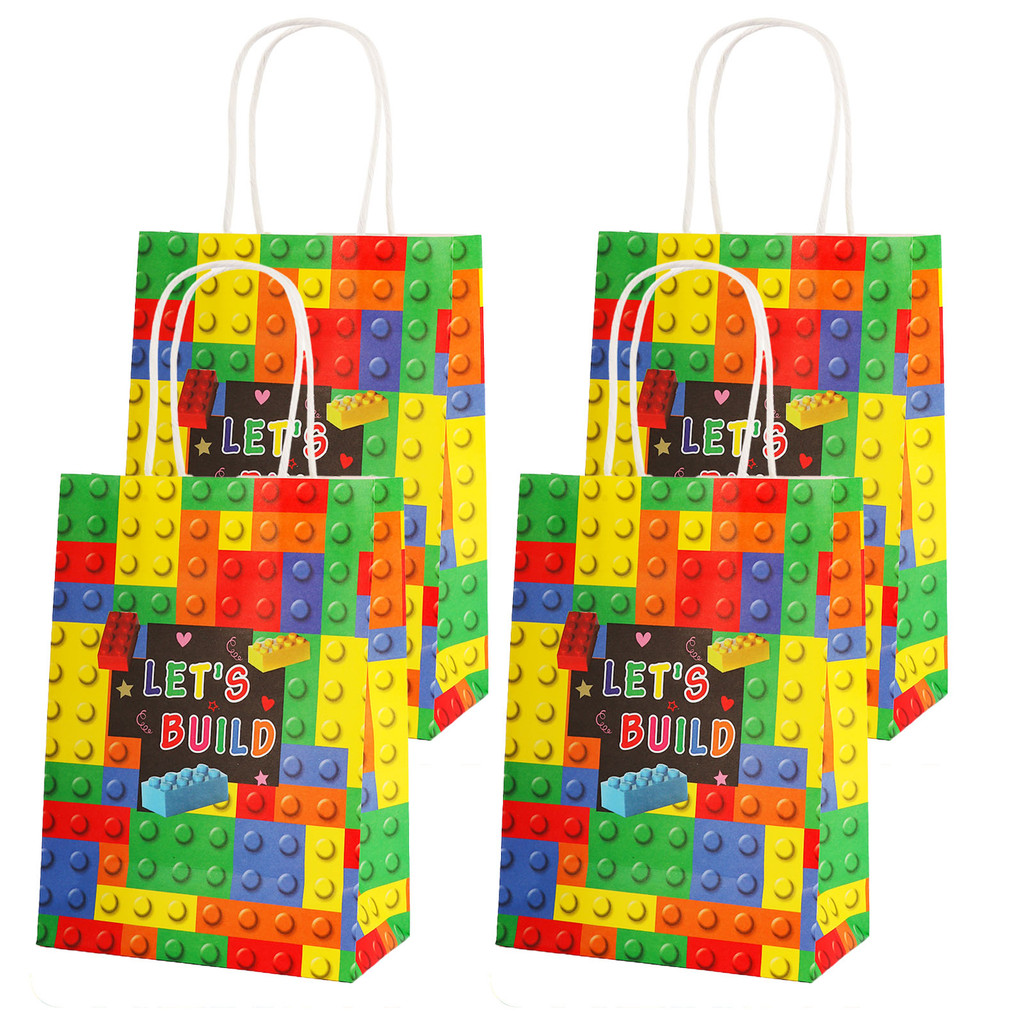 

Building Blocks Brick Party Favors Gift Bags, Treat Paper Bag With Handle For Boy Kids Birthday, Baby Shower Decorations, 20Pcs