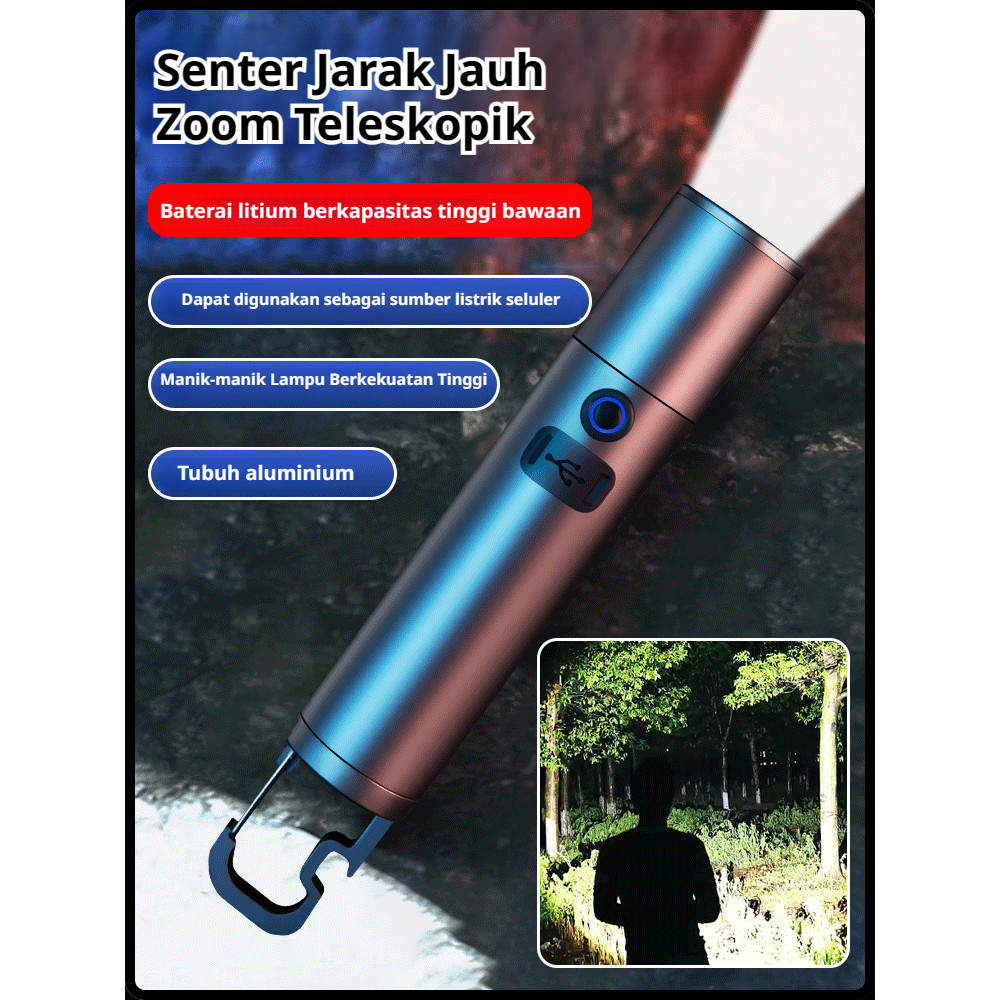 Senter 1800mAh Senter Laser Zoom Multifungsi Senter Sorot Super Terang Jarak Jauh Portabel Untuk Out