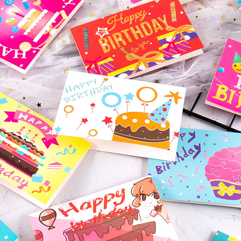 

10pcs Happy Birthday Card Folding Card Blank Inner Page Greeting Card Boy Girl Happy Birthday Greeting Card Postcard Gift