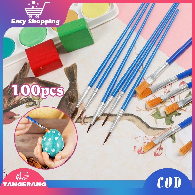 

COD 100pcs Kuas Lukis Set Ujung Pointed Dan Flat Kuas/Cat Minyak Kuas /Melukis Lengkap/ Kuas Lukis Akrilik Bulu Nilon Cat Air