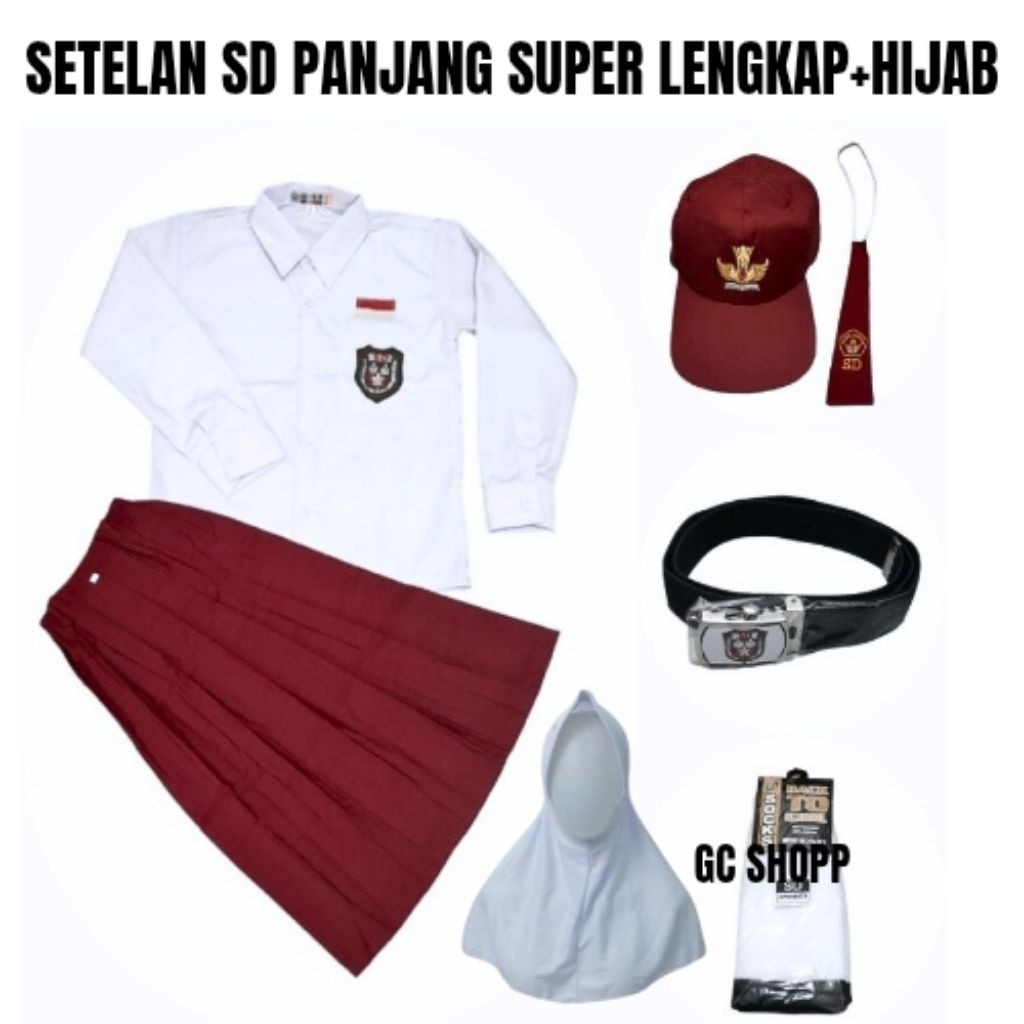 TERNASTORE SETELAN SERAGAM SD ANAK PEREMPUAN LENGKAP HIJAB/SETELAN SD LENGKAP PUTIH MERAH PANJANG HI