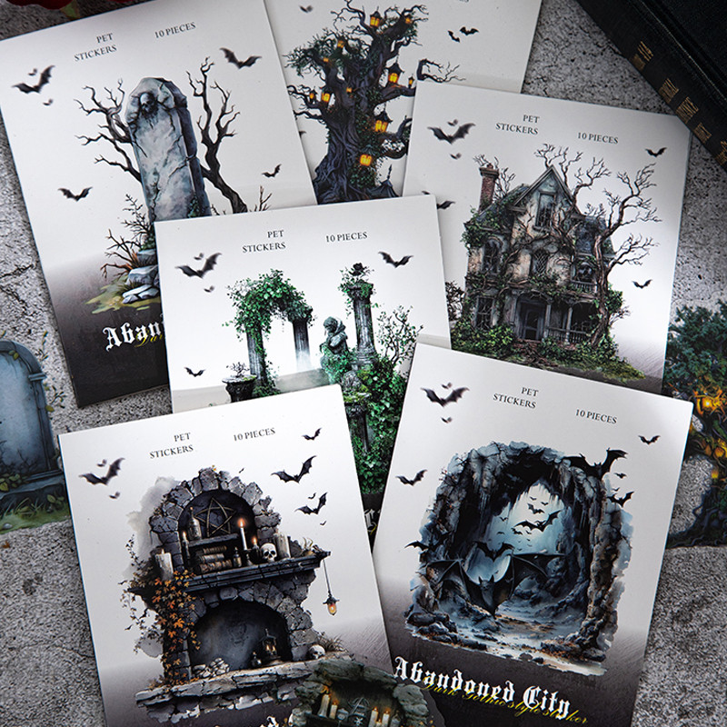 

10 Sheets/Bag Gothic Abandoned City Scenery Stickers for Scrapbooking Planner Notebook DIY Phone Case Decoration Office Gift