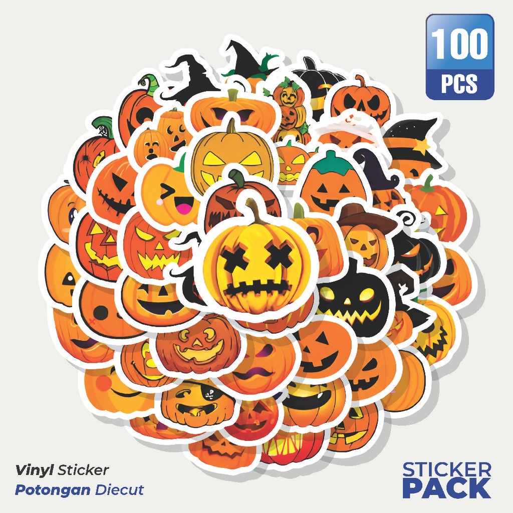 

Super Hemat! 100 PCS Stiker Labu Halloween Waterproof Aesthetic- Untuk Laptop, Motor, dan Helm - Paper Stationery Pack
