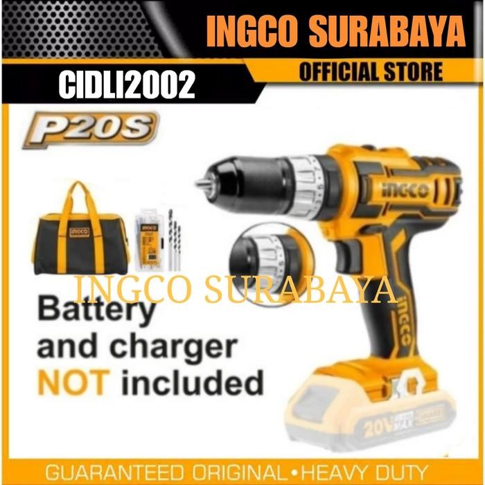 INGCO CIDLI2002 IMPACT DRILL 10MM CORDLESS 20V BOR TEMBOK BATERAI UNIT