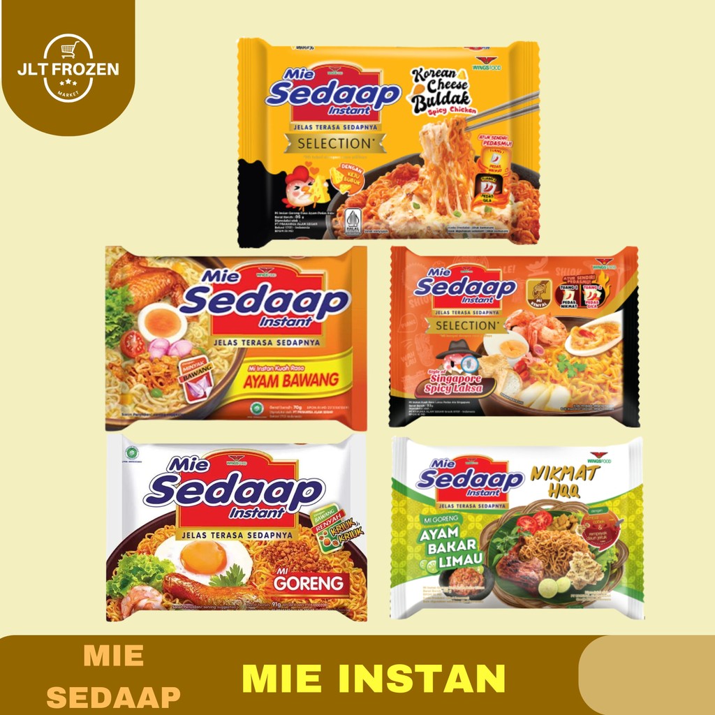 

Mie Sedaap / Mie Goreng Instan / Mie Kuah Instan Rasa Ayam Bakar Limau / Ayam BAwang / Mie Goreng / Korean Cheese Buldak / Singapore Spicy Laksa