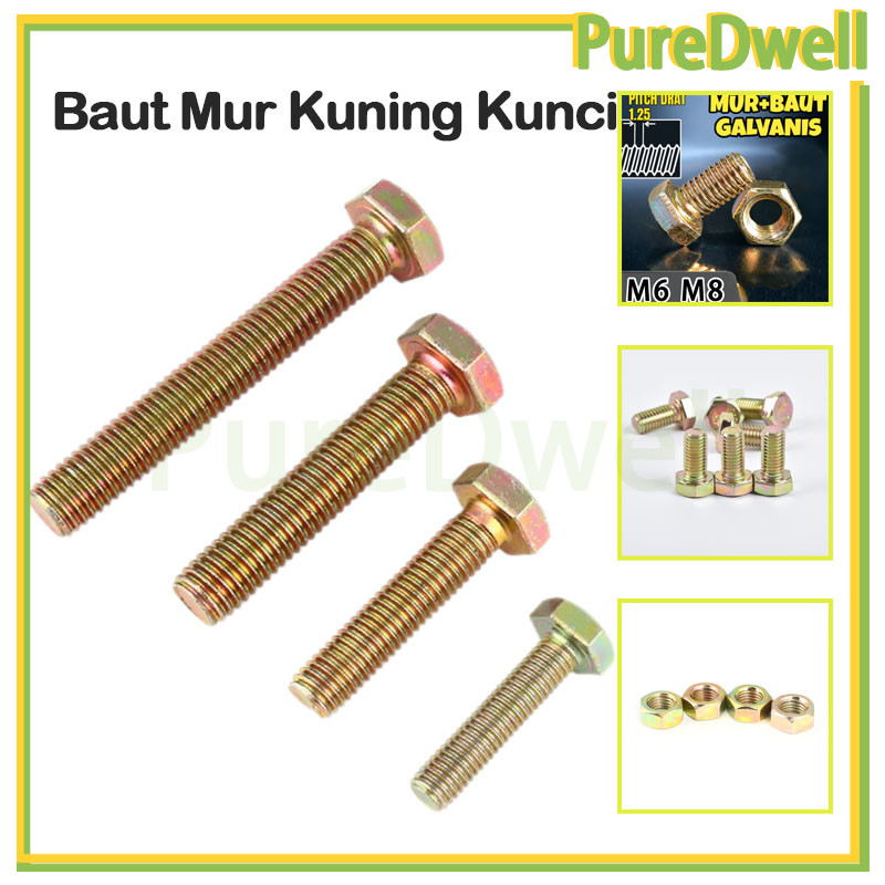 Mur Kuning Galvanis Hexagon/ Baut Mur Kuning Kunci/Baut Mur Hexagon Galvanis Kuning