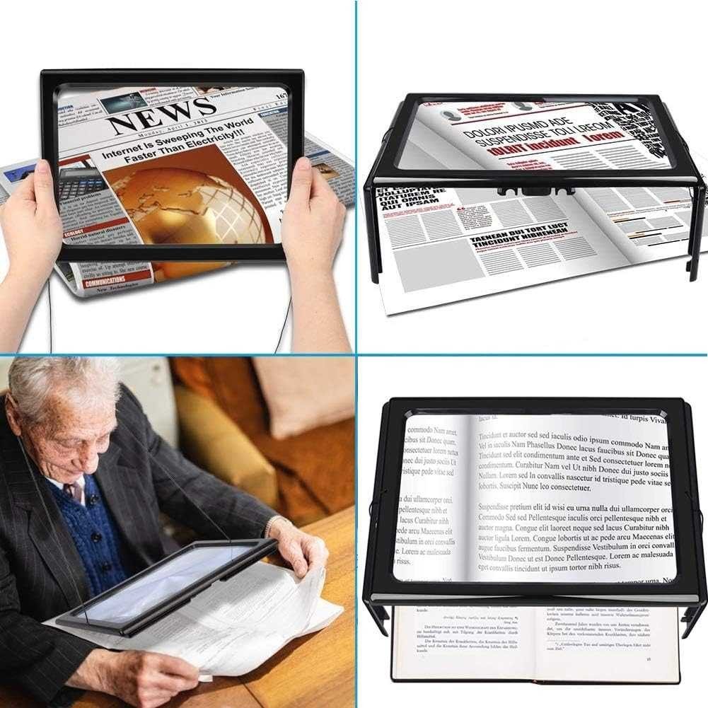 

EZShopping NEWACALOX Kaca Pembesar Bentuk Meja untuk Baca Magnifier with 4 LED 3X - HL-A4