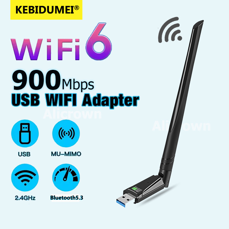 WIFI 6 Adapter Bluetooth5.3 Wireless Network Card 900Mbps USB Dongle Signal Mini Receiver For PC Lap
