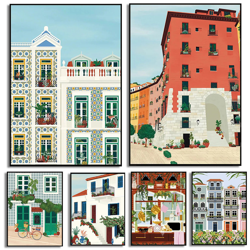 

Lisbon Tram Food Portugal Wall Art Canvas Paintings Travel City Posters And Prints Wall Pictures For Living Room Kitchen Decor