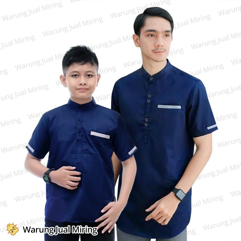 Baju Koko Kurta Lengan Pendek Dewasa & Remaja & Anak Atasan Muslim Lebaran Pria Laki Modern Kemeja P