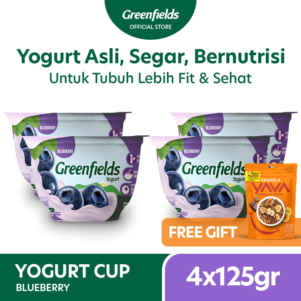 

[Bundling 4] Greenfields Yogurt Cup Blueberry 125gr - Fresh Yogurt for Daily Healthy Snack