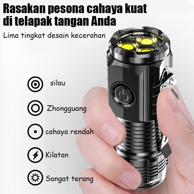 [Barang siap pakai] Senter monster mini bermata tiga / Senter LED mini super terang / Senter mini ta