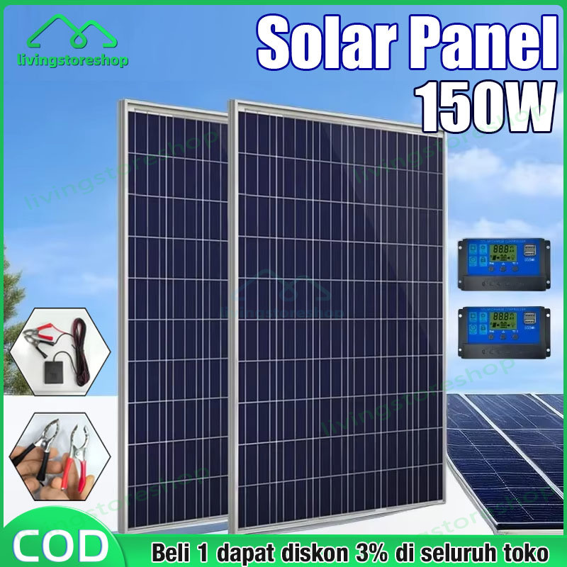 Solar Panel 150W Panel Surya Solar Charge Controller LED Display Solar PWM 12V/24V 10A 20A 30A 50A 6