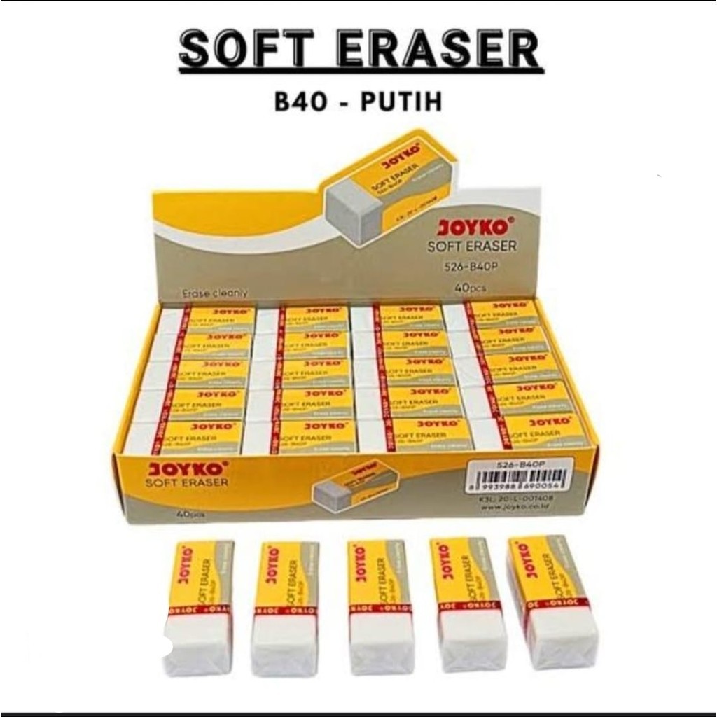 

Eraser / Penghapus Pensil JOYKO 526-B40P Putih - Hapusan Karet Step 526-B40P Box Isi 40pc ( 1 BOX )