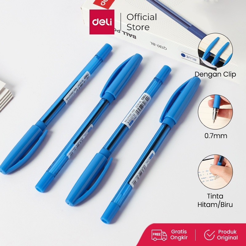 

Deli Ballpoint Pen / Pulpen Bolpoin 0.7 mm Isi 1 pcs Tinta Hitam Biru Penulisan Halus EQ130