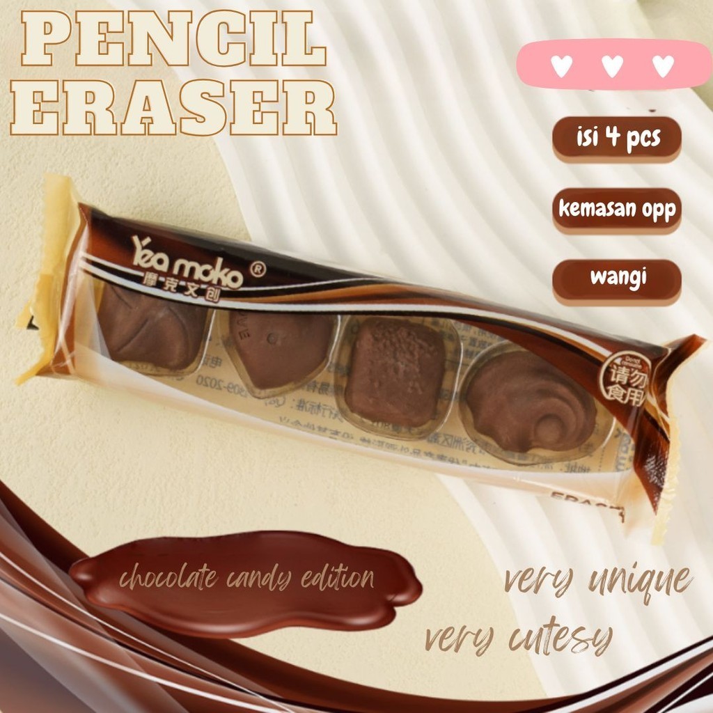 

PENGHAPUS KUE COKLAT / TERFAVORIT PENGHAPUS PENSIL MOTIF COKLAT VALENTINE ISI 4 PCS / ERASER CHOCOLATE VALENTINE EDITION / PENGHAPUS UNIK