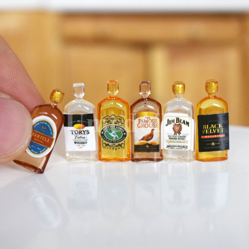 6PCS/SET 1:12 Scale Dollhouse Miniature Wine Whisky OB11 BJD Doll Food Drink Pretend Play Kitchen Ac