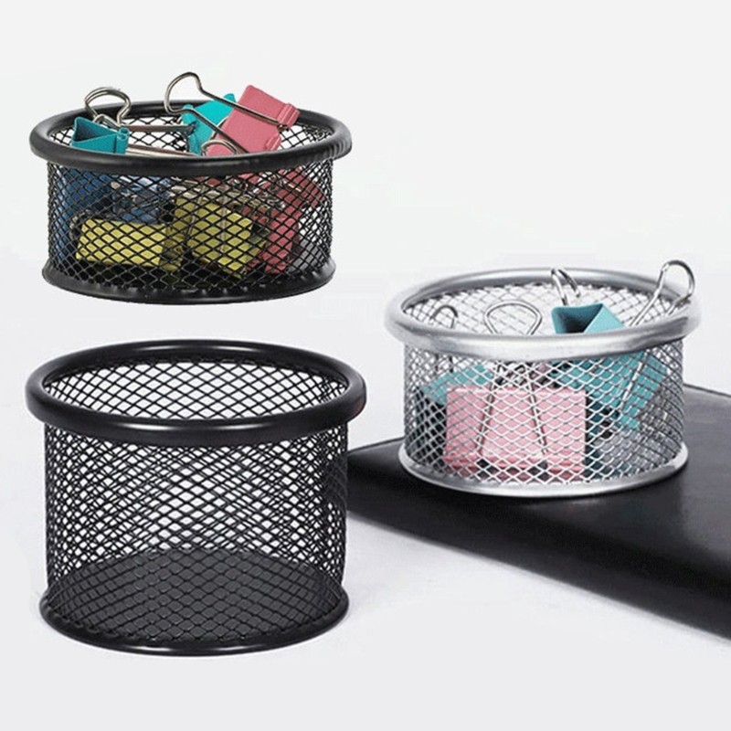 

Iron pen holder hollow desktop storage bucket Student stationery multi-functional office black color round square pen holder