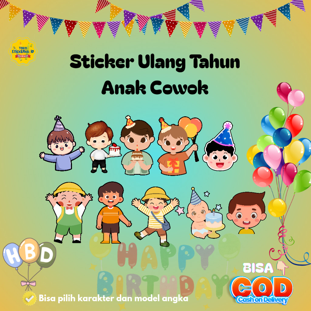 

Isi 30 pcs Sticker Ulang Tahun Anak Cowok Custom Foto Sticker Ulang Tahun Anak Karakter Bento Birthday Sticker Anak souvenir