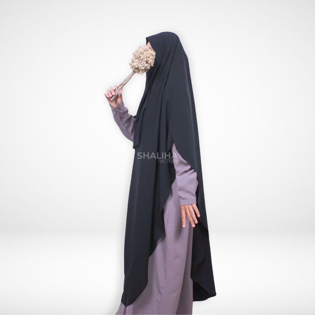 ShalihaFactory - Jenna French Khimar Jetblack Panjang Semi Lancip Cutting Ramping