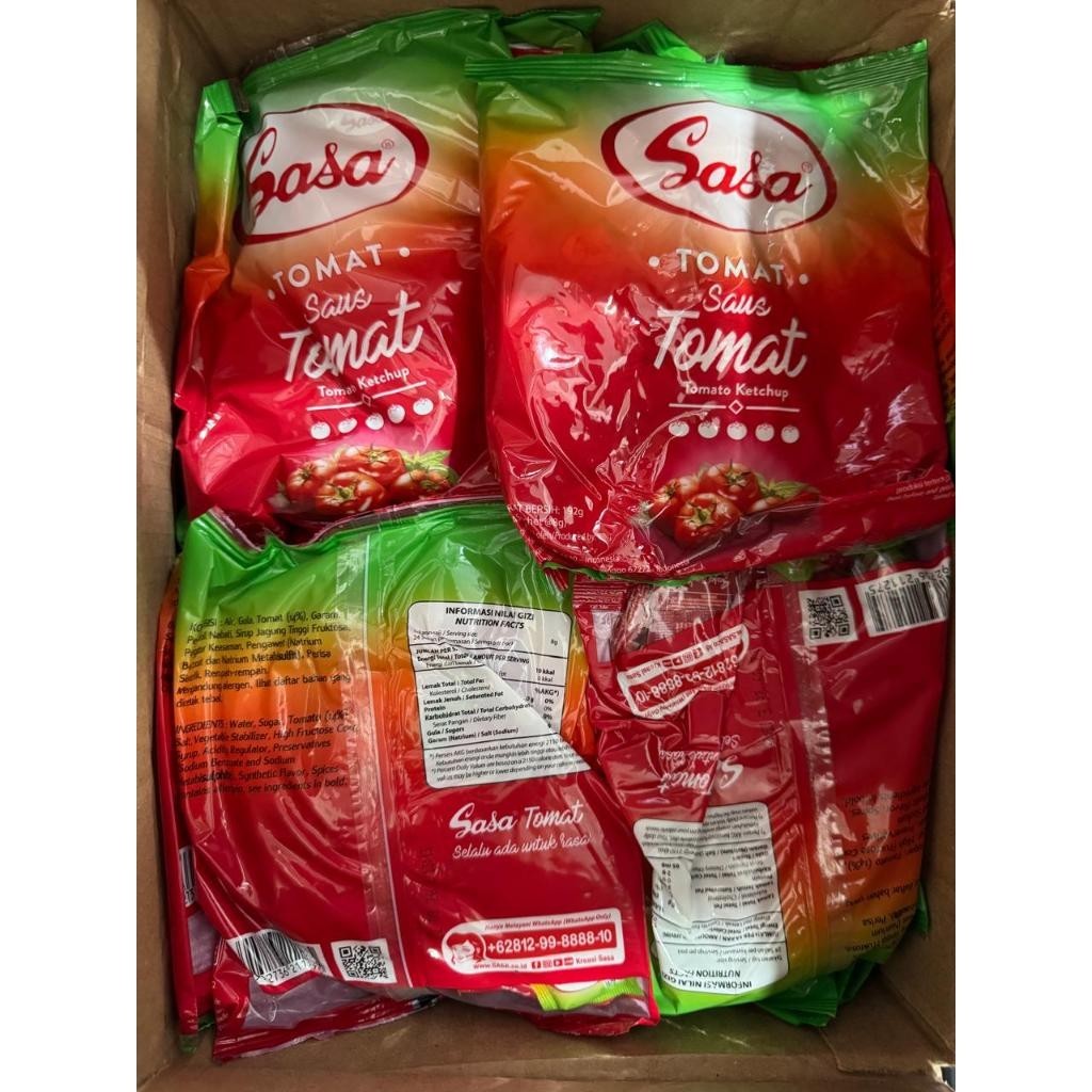 

Sasa Saus Tomat 8g @ 40 pak x 24 sachet = 960 sachet / 1 dus