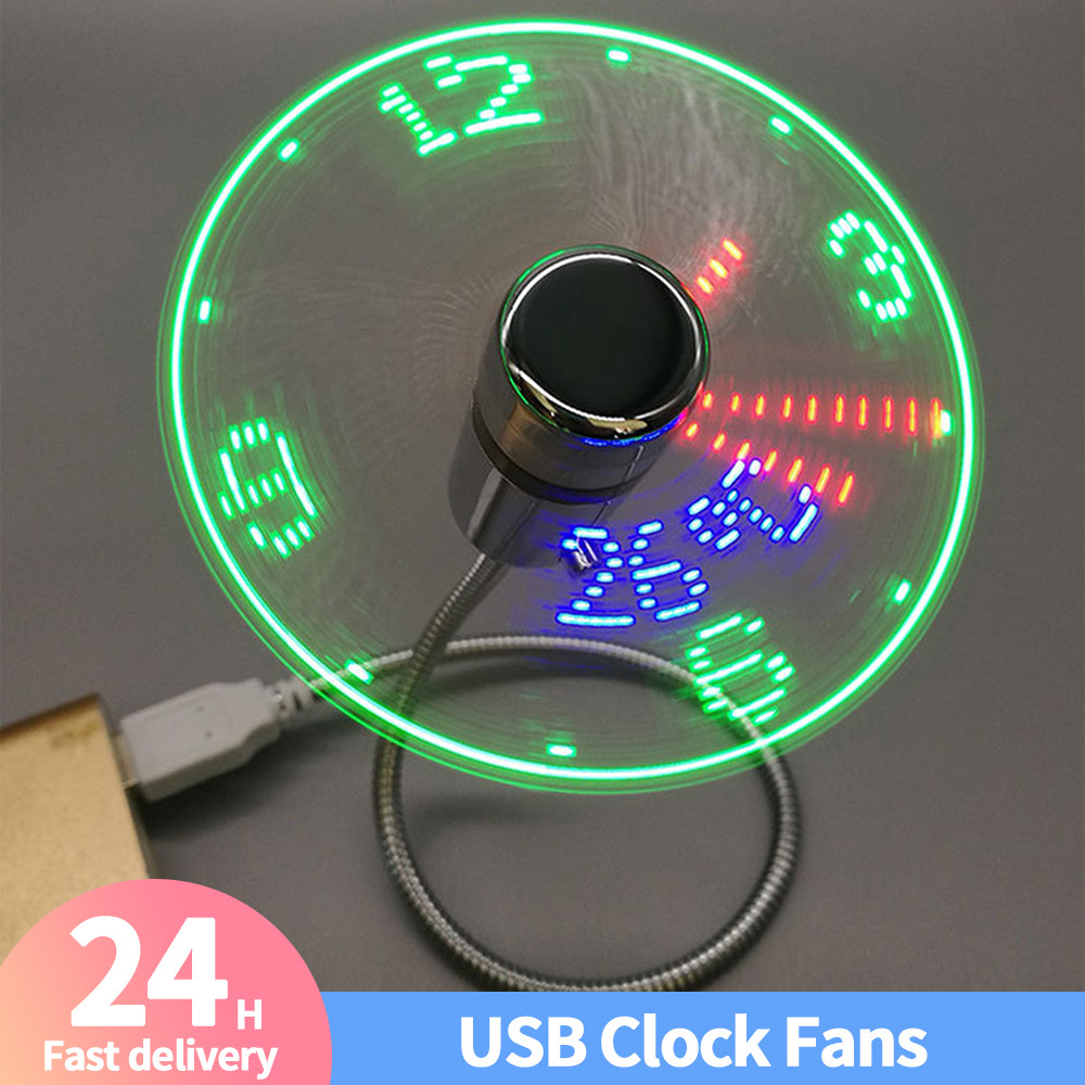 Metal Mini Fan DC 5V Mini Cooling Flashing Fan USB Powered Flexible Gooseneck LED Clock Real Time Di
