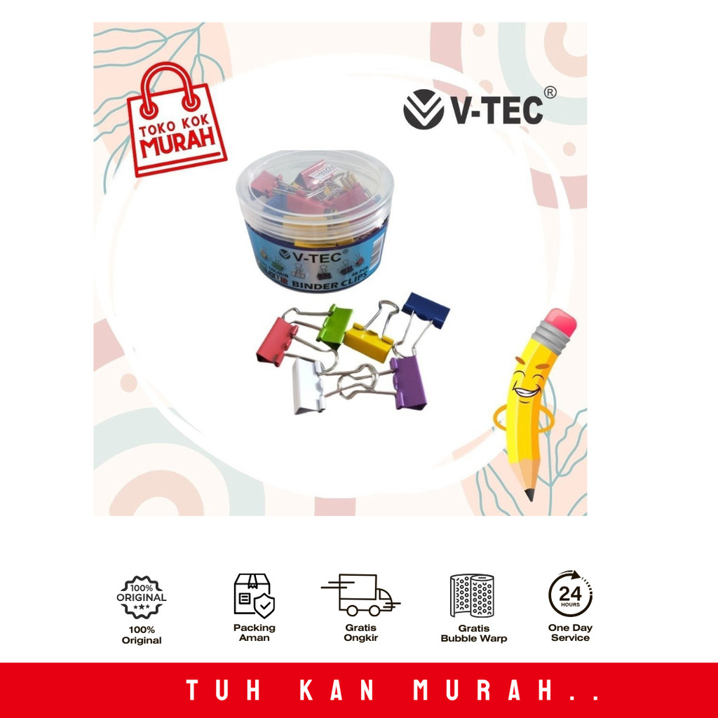 

V-TEC BINDER CLIP WARNA / NO.105-60PCS /TUBE