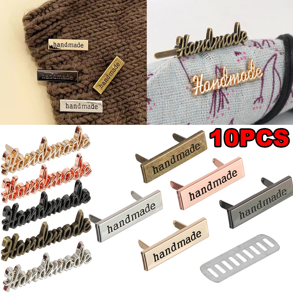 

10Pcs Hand Made Metal Labels Tags Handmade Garment Labels for Clothes Jeans Shoes Bags DIY Letter Sewing Crafts Tags for Clothes
