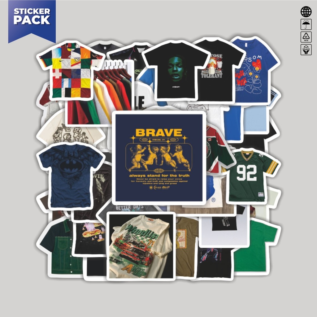 

[100PCS]Stiker Pack Stiker T-Shirt V2 Aesthetic Vinyl Anti Air Dekorasi Sticker Laptop Buku Journal Koper Helm Casing HP Gitar Helm Skateboard