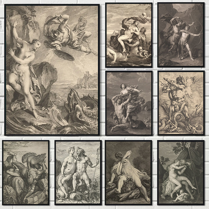 

Vintage Ancient Greek and Roman Mythology Mythical Drawing Cupid Angel Poster Canvas Painting Wall Pictures Home Decor