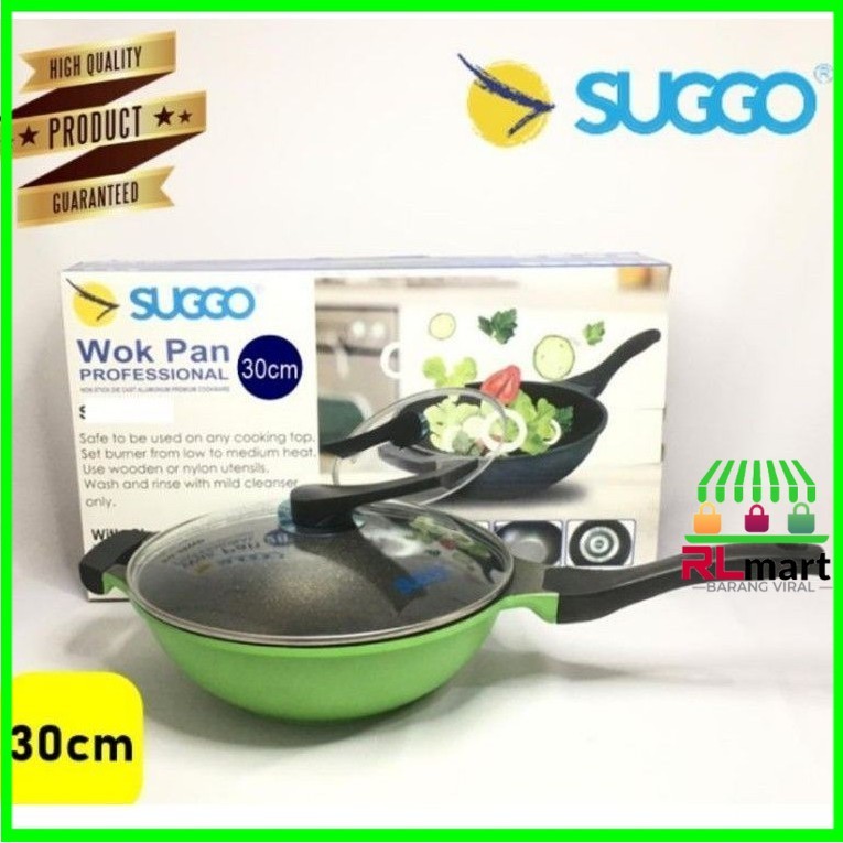 Panci SUGGO Wok Pan 30 Cm + Tutup Kaca & Anti Lengket SUGGO ORIGINAL