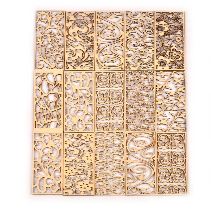 

5Pcs/set Hollow Rectangle Wood Crafts For DIY Scrapbook Wooden Slices Embellishment Home Decorations Handmade Ornaments M2559