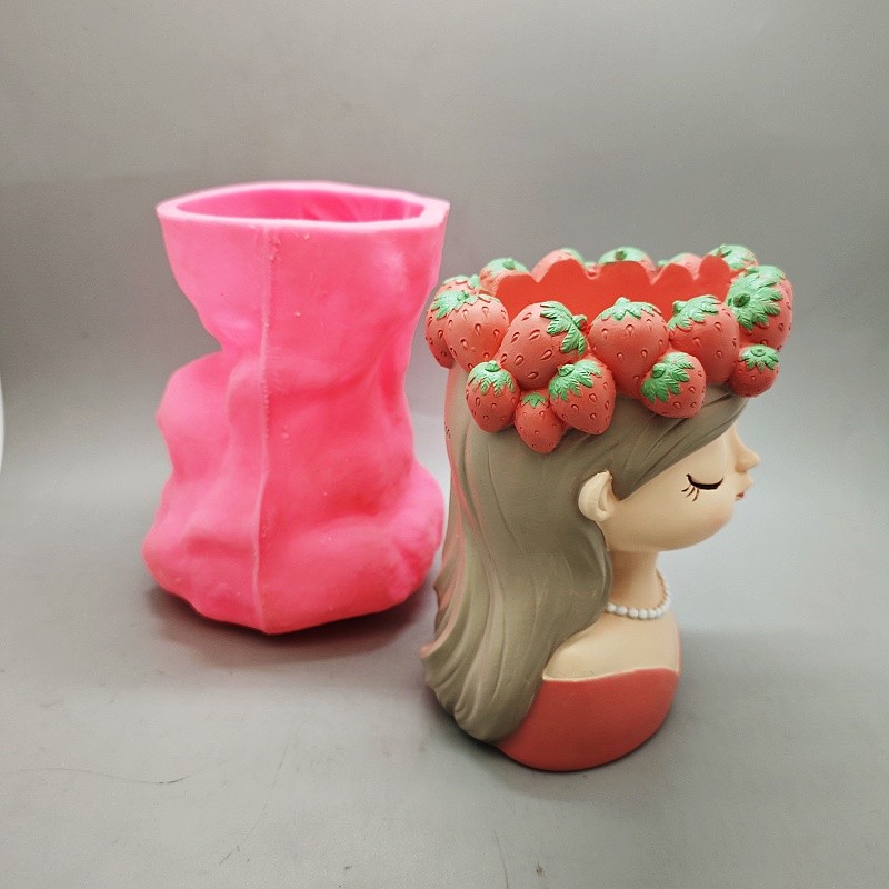 

Silicone Mold Strawberry Girl Flower Pot DIY Production Resin Concrete Desktop Vase Cactus Silicone Mold Home Decoration