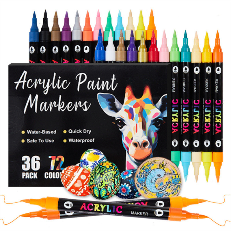 

24/48/72 colors acrylic paint marker pens dual tip paint markers art painting dot pen portable coloring marker pen fast dryings