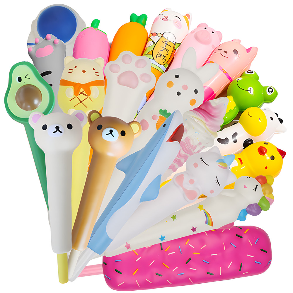 

Cute Pens Squishy Kawaii Fidget Squeeze Gel Pen Fluffy Stress Relief Foam Spinning Kids Aesthetic Stationery Ballpoint Funny Toy