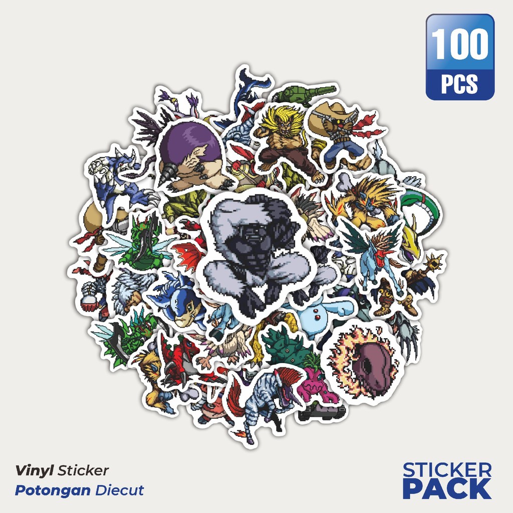 

Super Hemat! 100 PCS Stiker Pixel Digimon V66 Waterproof Aesthetic- Untuk Laptop, Motor, dan Helm - Paper Stationery Pack